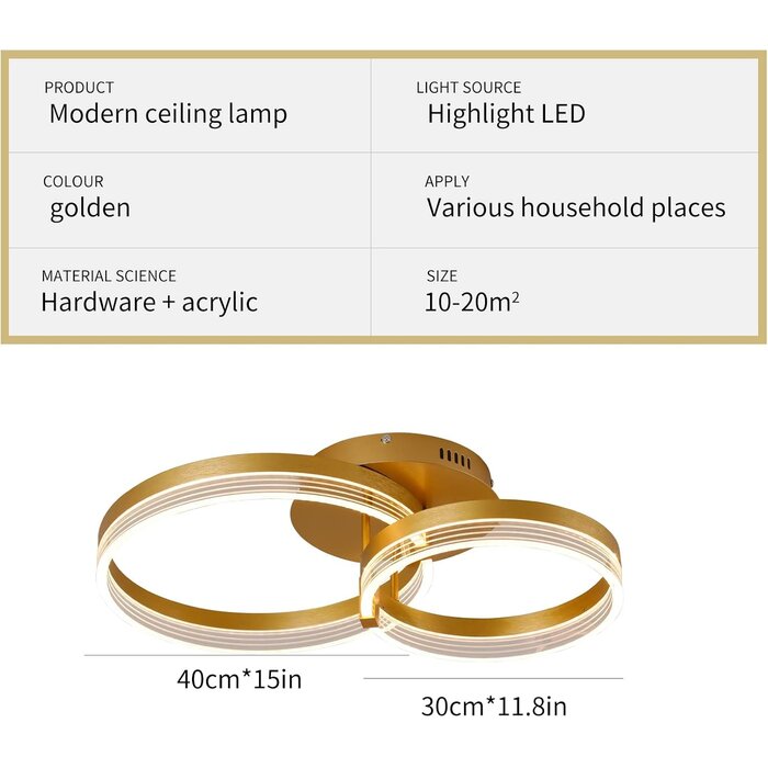 Moderne LED-Deckenleuchte 2-Ring Gold, dimmbar - bis zu 35% Rabatt