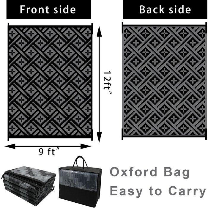 Großer Outdoor-Teppich 274x365cm, Wendematte Schwarz-Grau - bis zu 35% reduziert