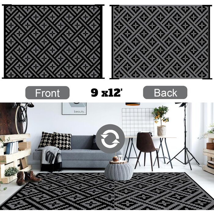 Großer Outdoor-Teppich 274x365cm, Wendematte Schwarz-Grau - bis zu 35% reduziert