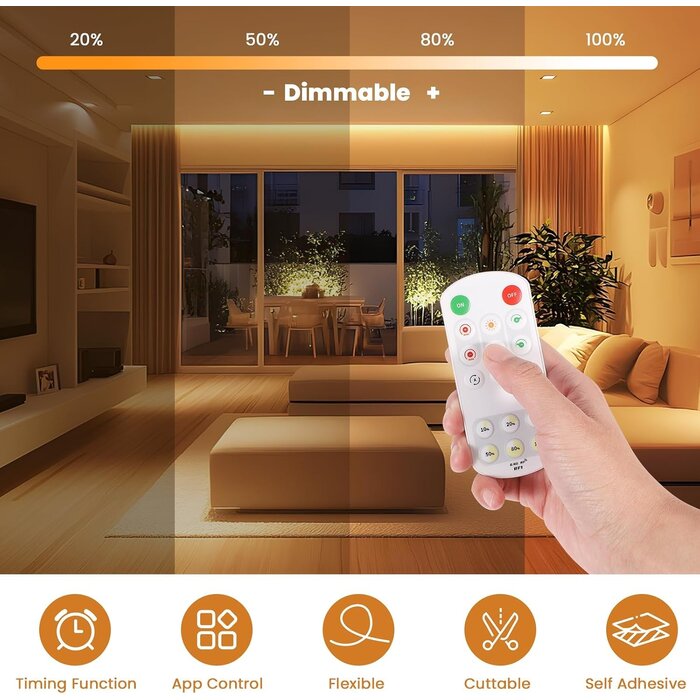 10 m COB LED-Streifen, warmweiß, App-Steuerung, dimmbar - bis zu 35% Rabatt
