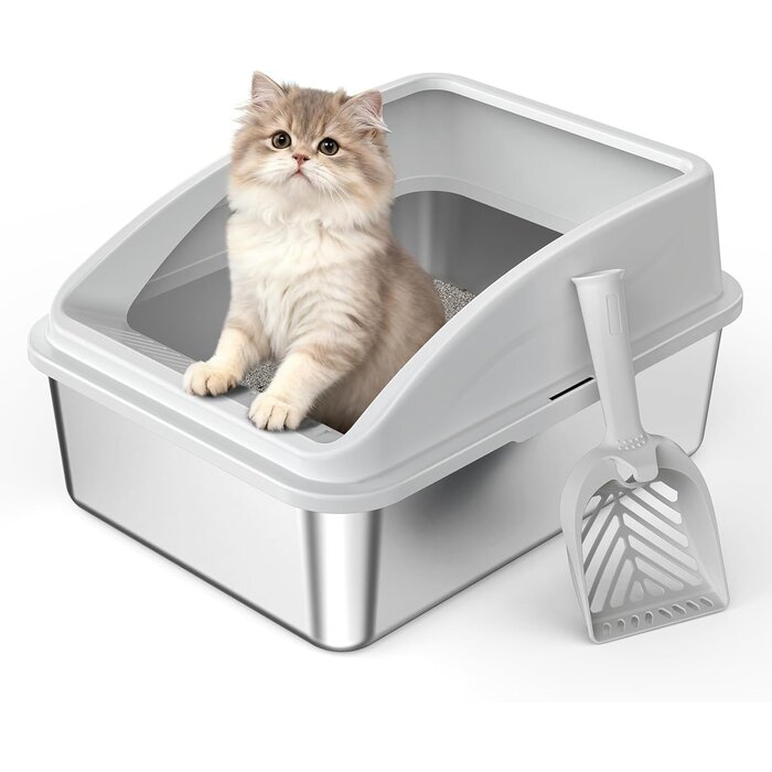 Edelstahl Katzentoilette mit hohem Rand inkl. Zubehör - bis zu 35% Rabatt