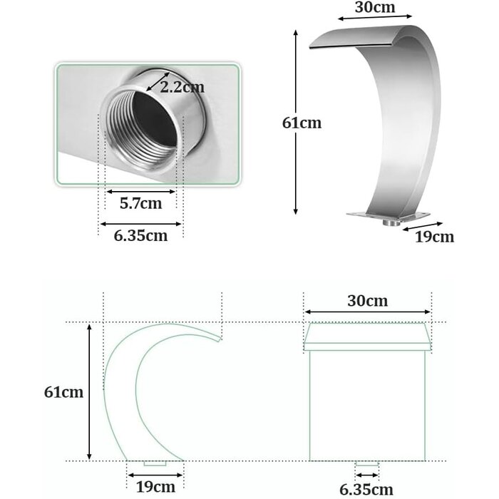 Edelstahl Wasserfall für Pool & Garten 30x60 cm - bis zu 35% reduziert