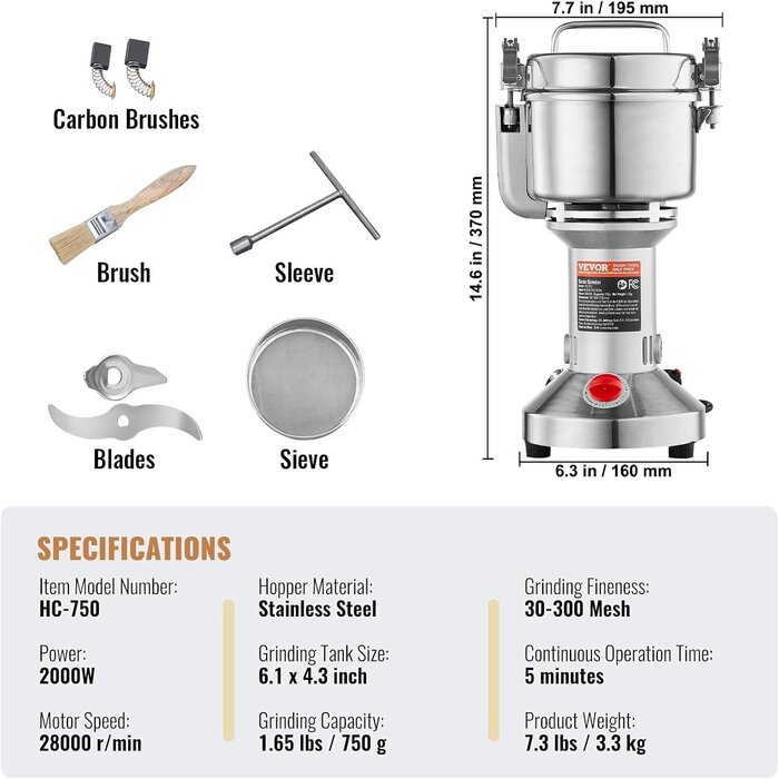 Elektrische 750g Getreidemühle 2000W - Edelstahl - bis zu 35% Rabatt
