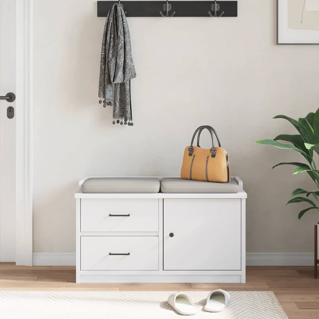 Flurbank mit Stauraum Weiß 87x40cm - Massivholz - Bis zu 75% reduziert
