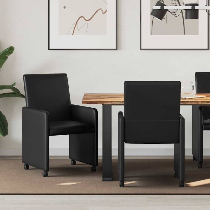2er Set Esszimmerstühle mit Rollen, Kunstleder, Schwarz - bis zu 60,3 % sparen