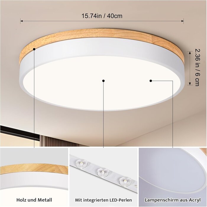 Moderne LED-Deckenleuchte Holz/Metall 40cm - bis zu 68,8% günstiger