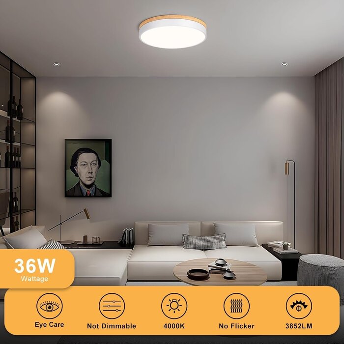 Moderne LED-Deckenleuchte Holz/Metall 40cm - bis zu 68,8% günstiger