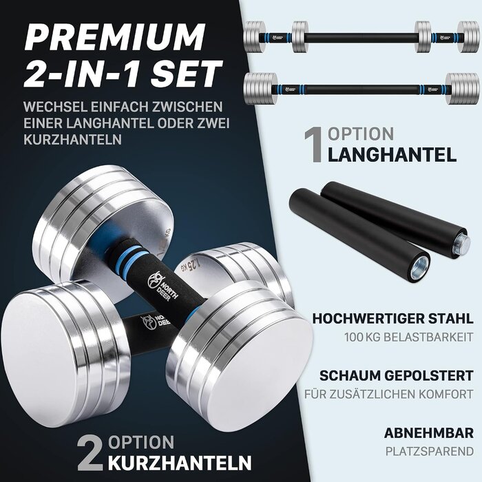 2-in-1 Hantelset verstellbar - 10 kg Stahl - bis zu 78,6% günstiger!