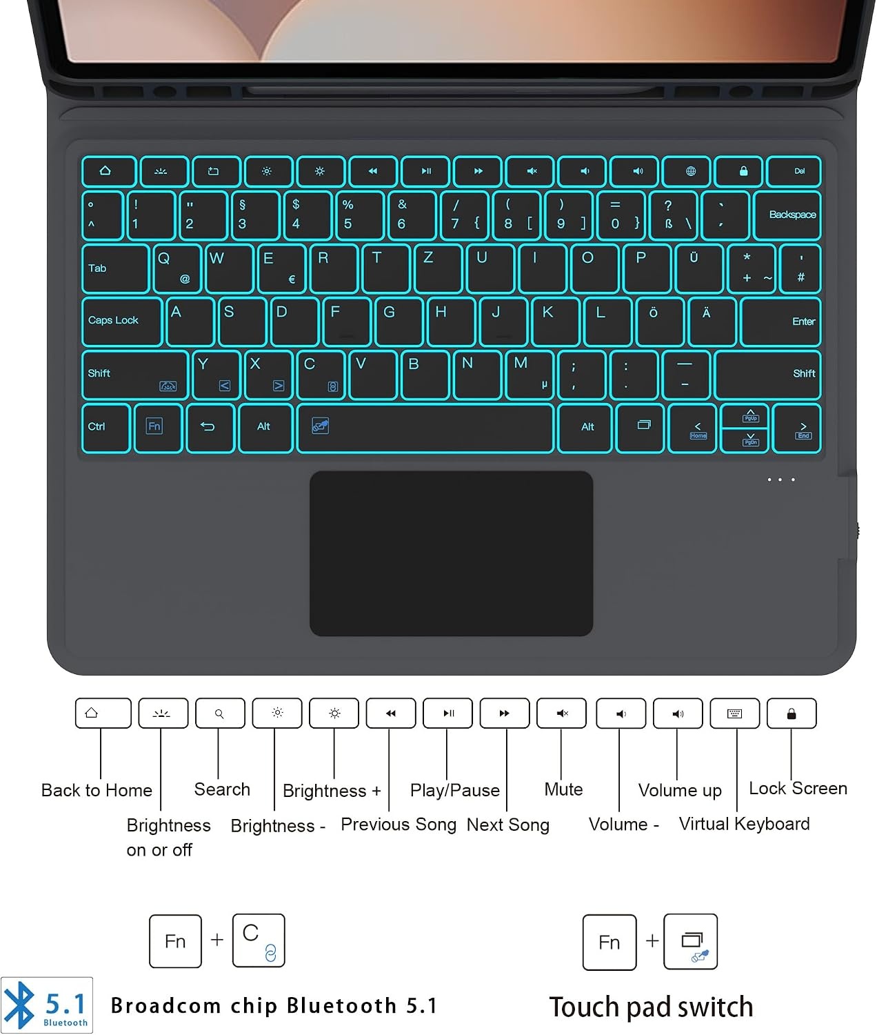 Tastatur-Hülle mit Touchpad für 12.4" Samsung Tablets - Bis zu 65,7% Rabatt