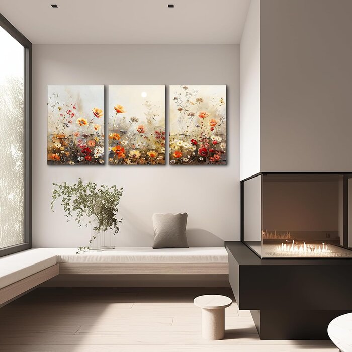 3-tlg. Leinwandbild Set Rote Blumen 50x70 cm - Sparen Sie bis zu 67,5%
