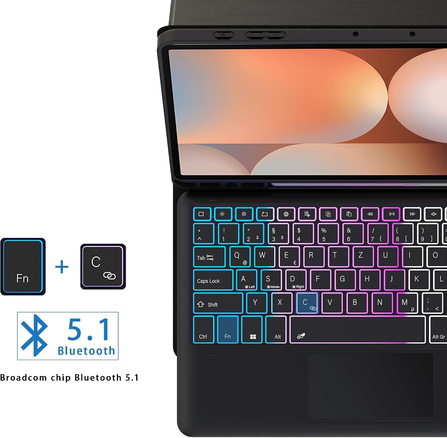 Tastatur-Hülle für 12,4" Samsung Tablets mit RGB & Touchpad - bis zu 68,1% Rabatt