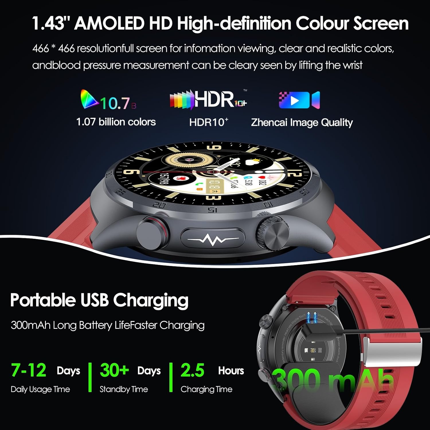 Smartwatch mit AMOLED-Display - Fitness-Tracker schwarz - bis zu 70,6% Rabatt