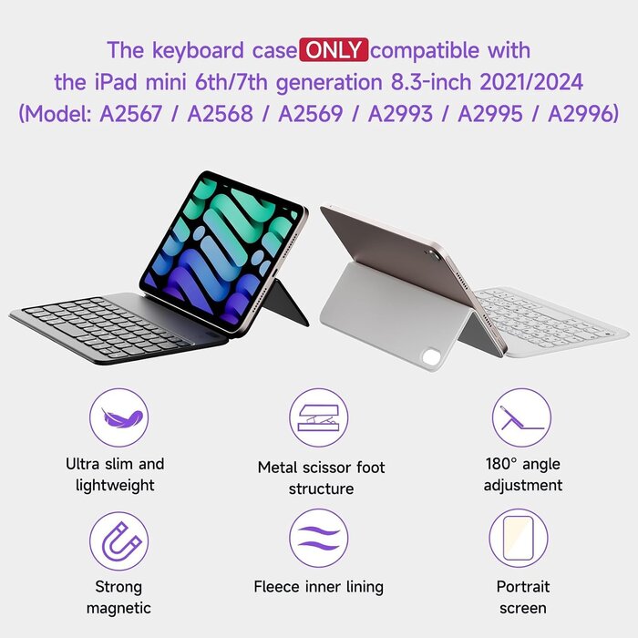 iPad Mini 6 Tastatur-Hülle - Bluetooth, ultra-dünn, Weiß - bis zu 58,5% Rabatt
