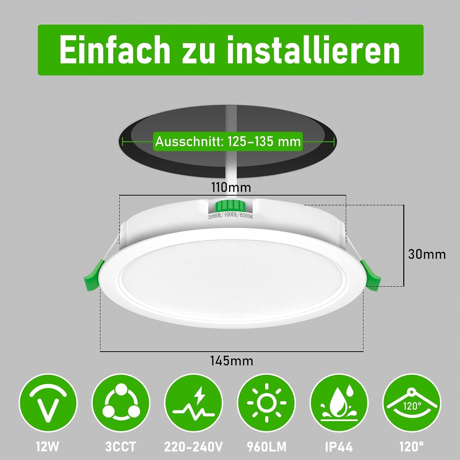 24x LED Einbaustrahler 12W IP44 dimmbar - Bis zu 63,4% Rabatt