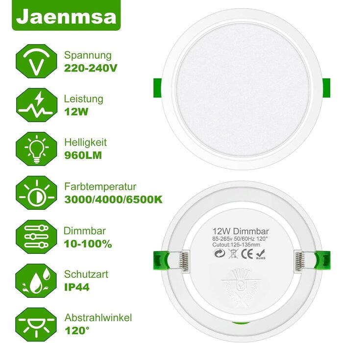 24x LED Einbaustrahler 12W IP44 dimmbar - Bis zu 63,4% Rabatt