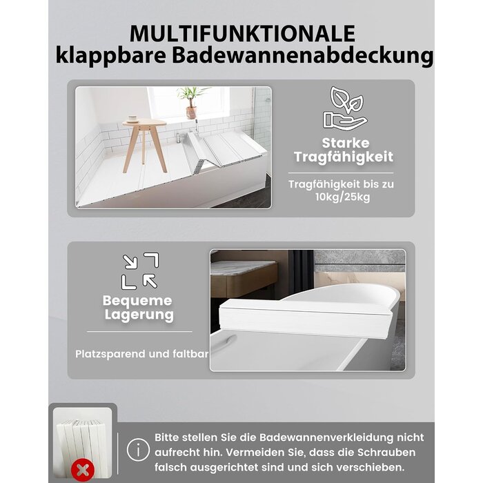 Klappbare Badewannenabdeckung 70x170 cm PVC - Weiß - Sparen Sie bis zu 59,9%