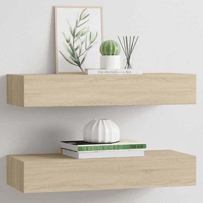Wandregal mit Schublade 2er-Set Eiche - bis zu 59,3% Rabatt im Outlet
