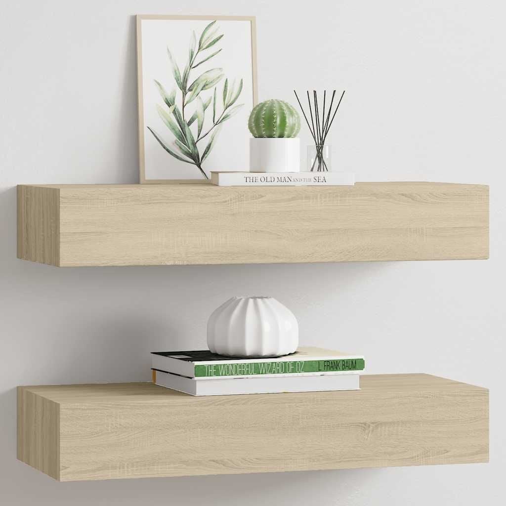Wandregal mit Schublade 2er-Set Eiche - bis zu 59,3% Rabatt im Outlet