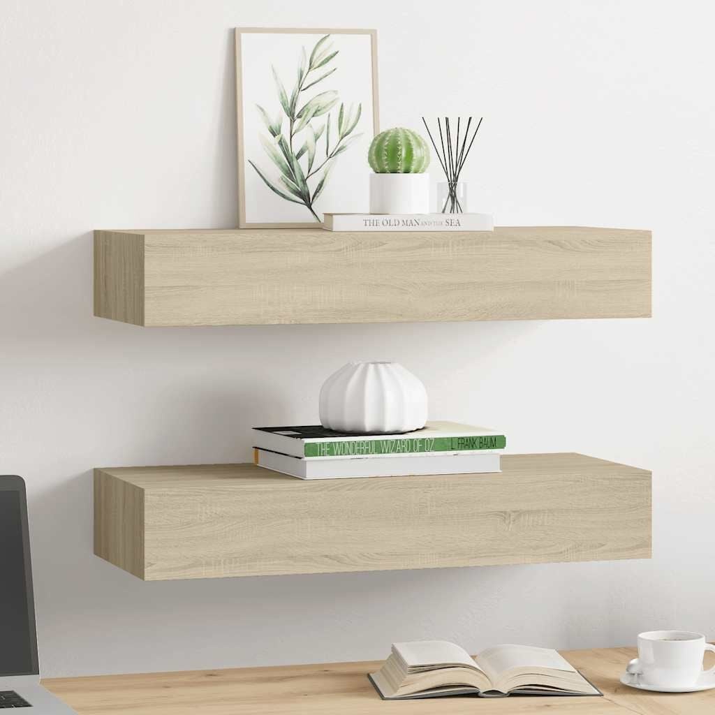 Wandregal mit Schublade 2er-Set Eiche - bis zu 59,3% Rabatt im Outlet