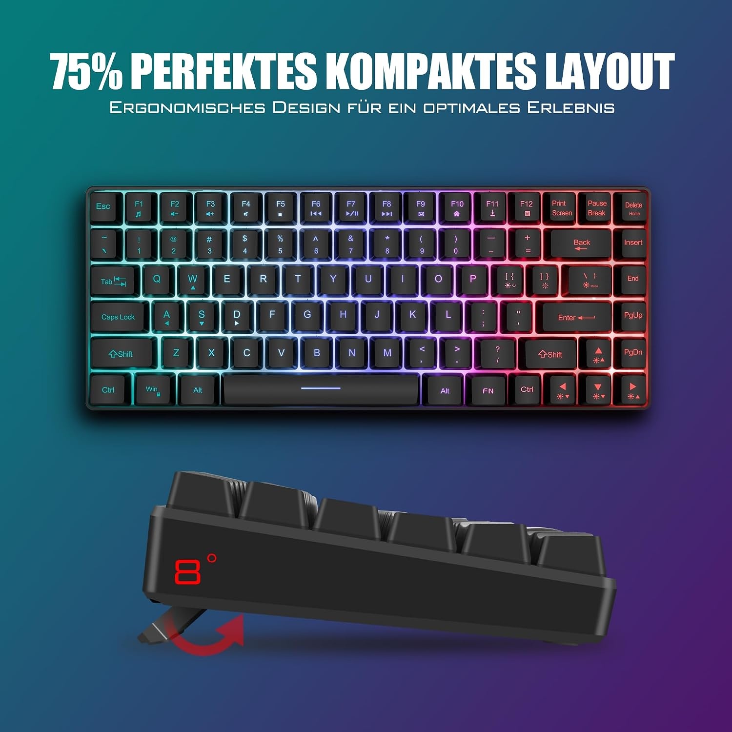Redthunder Kabelloses 75% Gaming Tastatur & Maus Set - QWERTZ - bis zu 55,5% günstiger