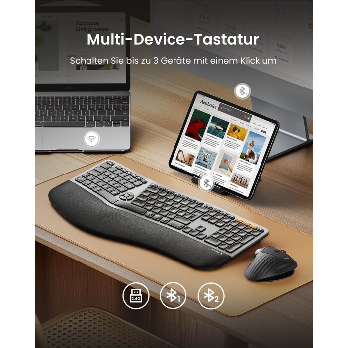 Ergonomische Funk-Tastatur QWERTZ mit Handballenauflage - bis zu 58,4% reduziert