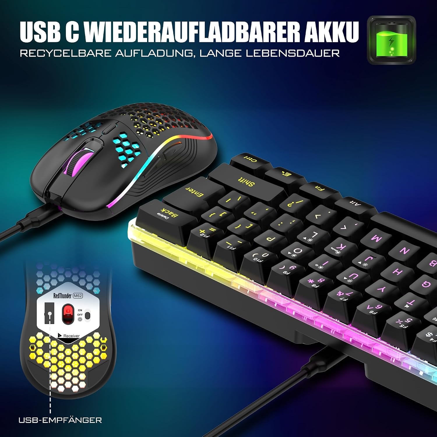 Redthunder Kabelloses 60% Gaming-Tastatur & Maus Set - Jetzt bis zu 57,6% Rabatt sichern!