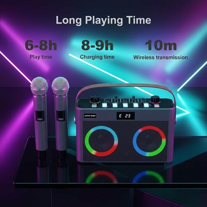 Tragbarer Bluetooth Karaoke-Lautsprecher mit LED - Jetzt bis zu 56,9% günstiger