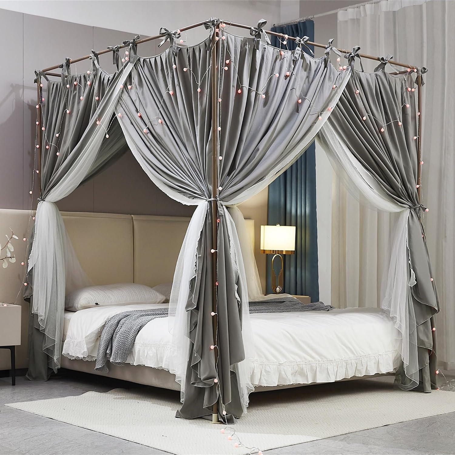 Eleganter Betthimmel mit Moskitonetz, 1,35m, Grau - bis zu 58,9% Rabatt