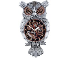 Steampunk Eulen-Wanduhr, handbemalt, Metall-Optik - jetzt bis zu 60% Rabatt
