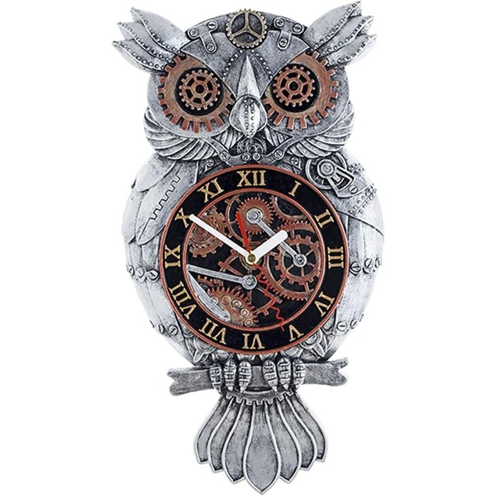 Steampunk Eulen-Wanduhr, handbemalt, Metall-Optik, bis zu 55,7% Rabatt