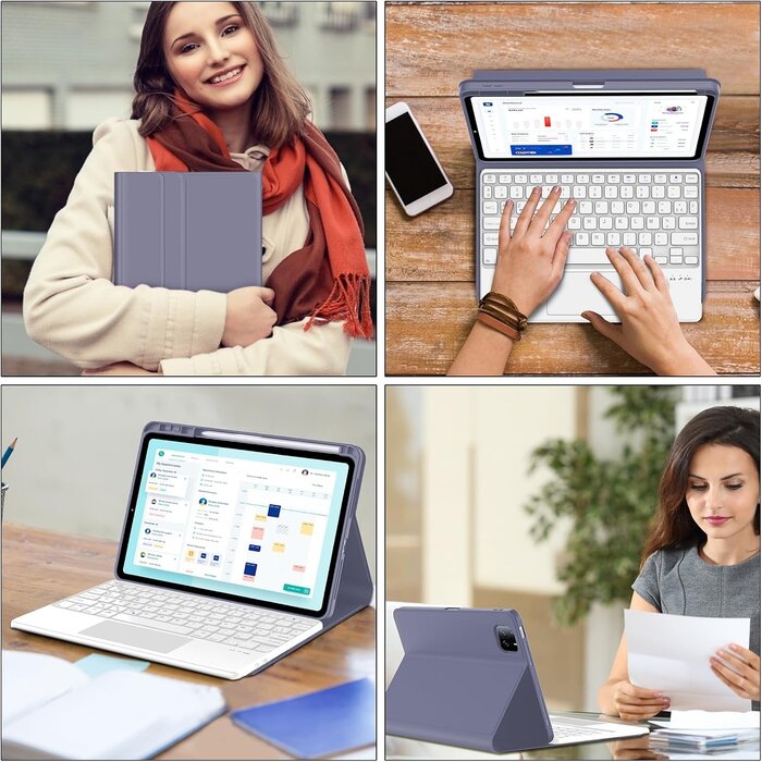 Jademall Tastaturhülle für 11 Zoll Tablet, mit Trackpad, AZERTY, Violett - bis zu 67% Rabatt