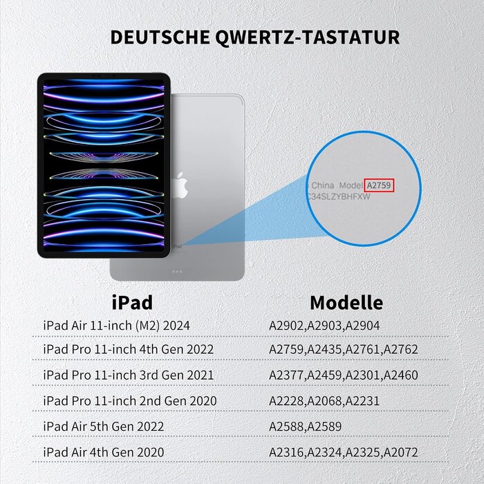 Magnetische Tastatur für iPad Pro/Air | 11 Zoll | Schwebeständer | bis zu 55,2% Rabatt