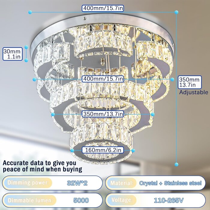 LED Kristall-Kronleuchter 2 Ringe 40 cm, dimmbar, bis zu 71,6% Rabatt
