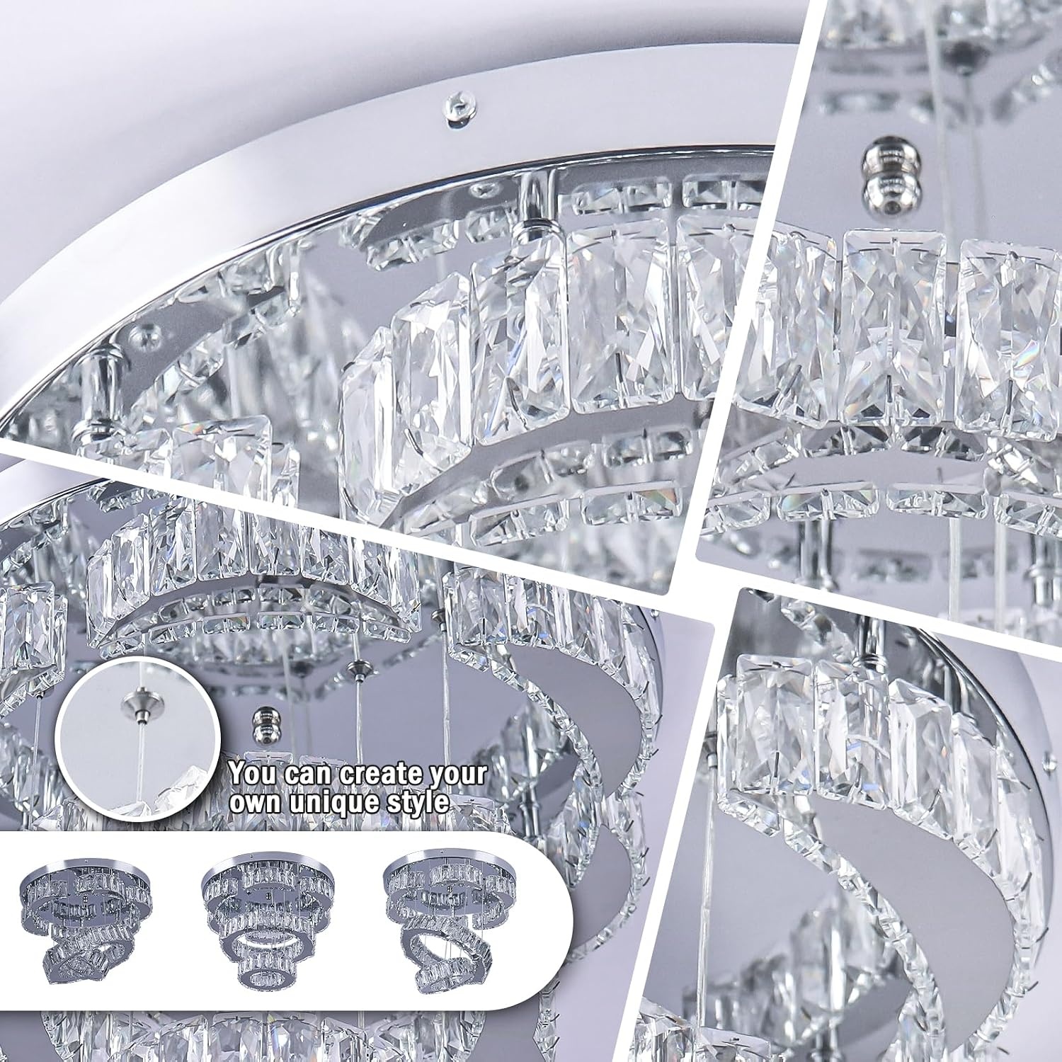LED Kristall-Kronleuchter 2 Ringe 40 cm, dimmbar, bis zu 71,6% Rabatt