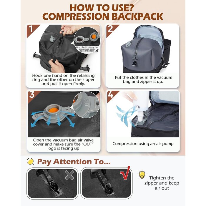 Vakuum-Reiserucksack für Handgepäck 40x20x25cm - jetzt bis zu 45,5% sparen