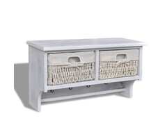 Vidaxl Wandregal mit 2 Körben & 4 Haken, Paulownia-Holz, Weiß - bis zu 54,2% Rabatt