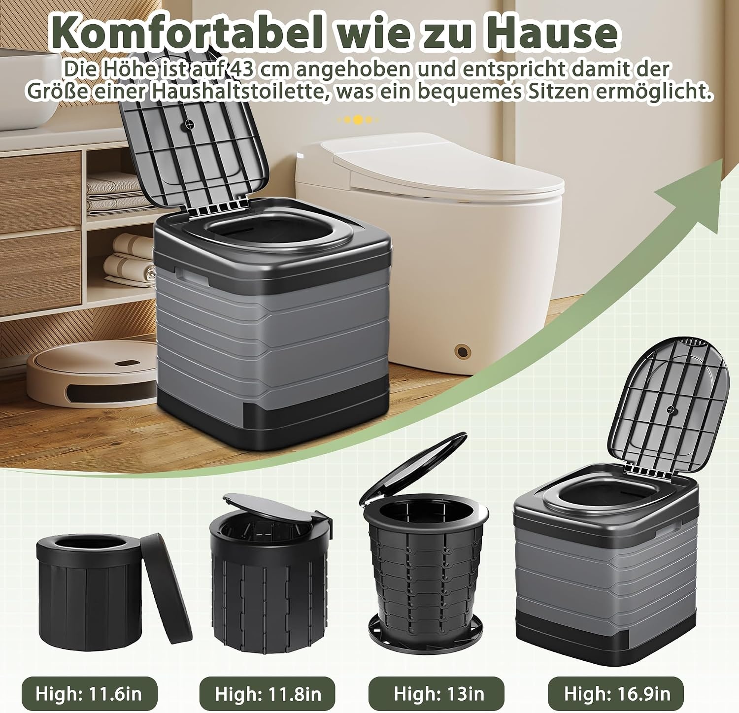 Klappbare Campingtoilette 40 cm - Belastbar bis 150 kg - Jetzt bis zu 54,7% Rabatt
