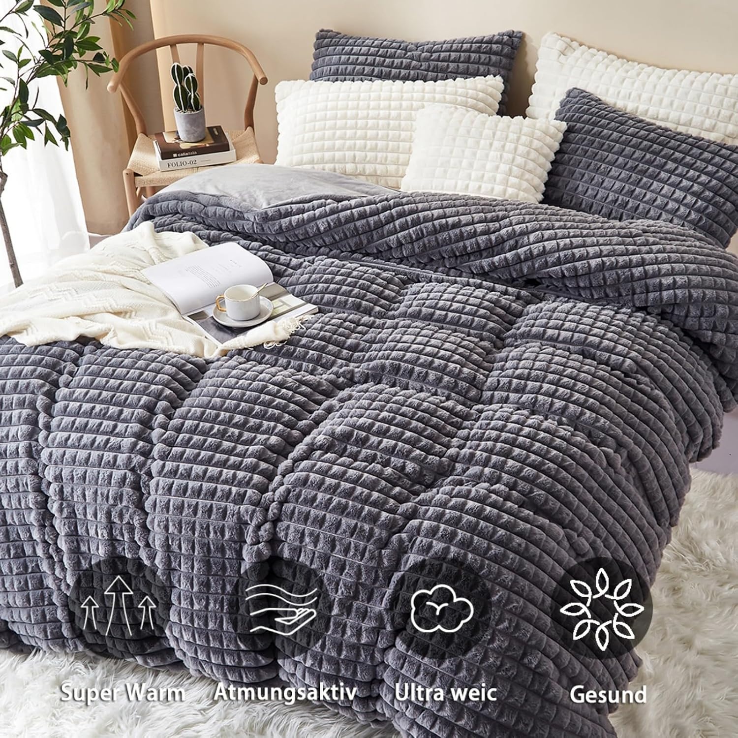 Luxus Wende-Bettwäsche 200x220 cm Grau - Bis zu 73% Rabatt im Outlet