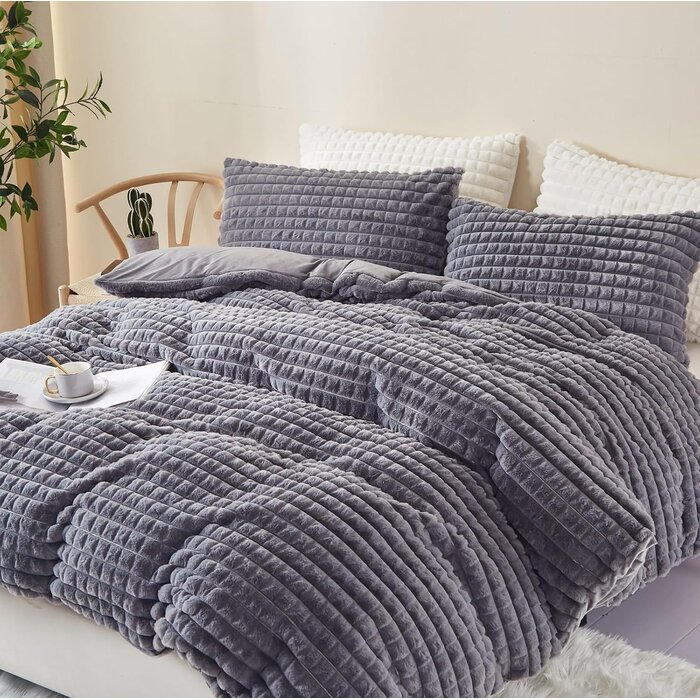 Luxus Wende-Bettwäsche 200x220 cm Grau, Kaninchenfell-Optik - bis zu 72% Rabatt