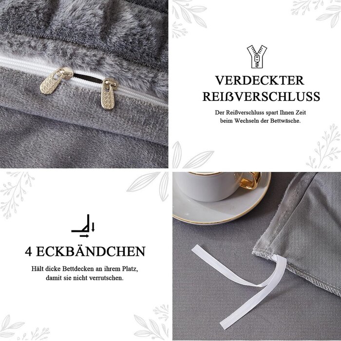 Luxus Wende-Bettwäsche 200x220 cm Grau, Kaninchenfell-Optik - bis zu 72% Rabatt