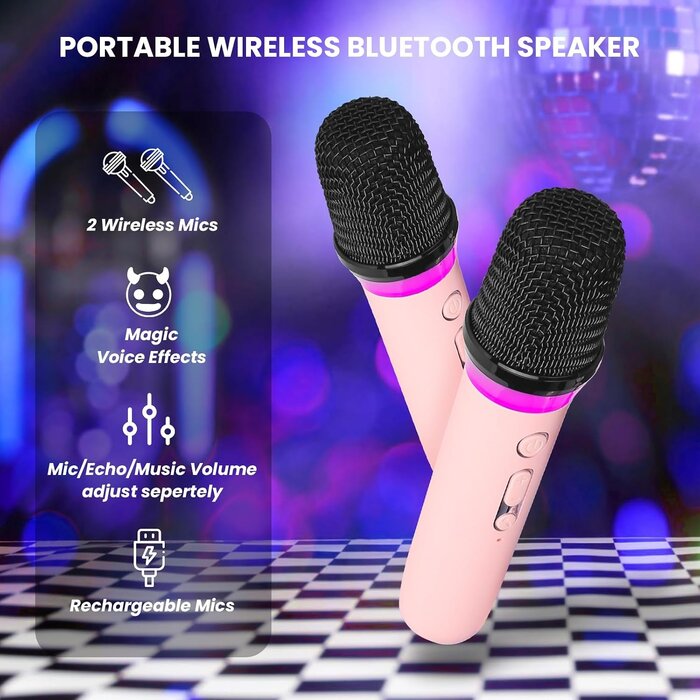 Tragbares Karaoke-System mit 2 Mikrofonen & RGB-Licht - Jetzt bis zu 71% Rabatt