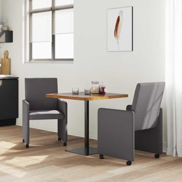 Vidaxl 2er Set Esszimmerstühle mit Rollen, Kunstleder Grau, bis zu 51,5% Rabatt