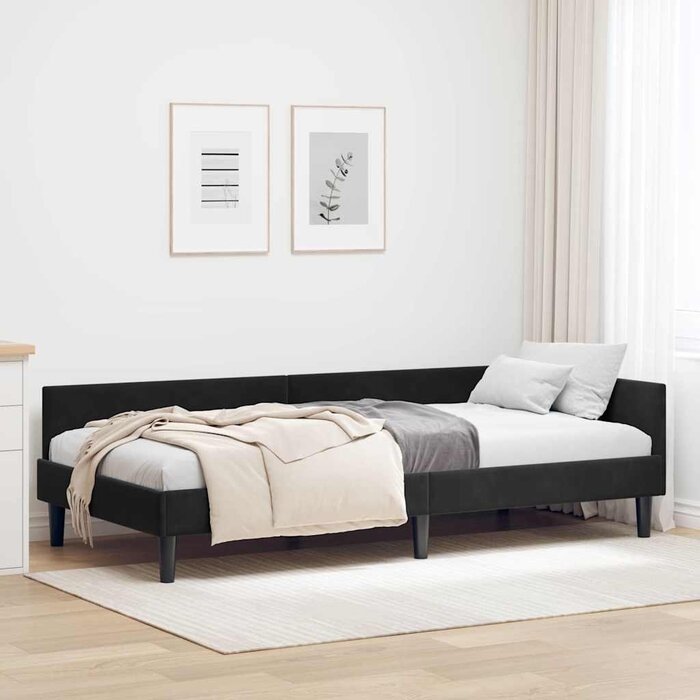 Eckbettrahmen Samt Schwarz 90x190cm - Jetzt bis zu 51% Rabatt sichern!