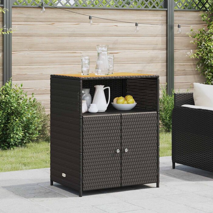 Gartenschrank aus Akazienholz & Rattan, Schwarz - bis zu 51,3% sparen