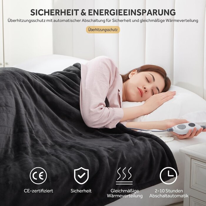 Elektrische Flanell-Heizdecke 130x180cm | 6 Stufen & Timer | Bis zu 44,8% Rabatt