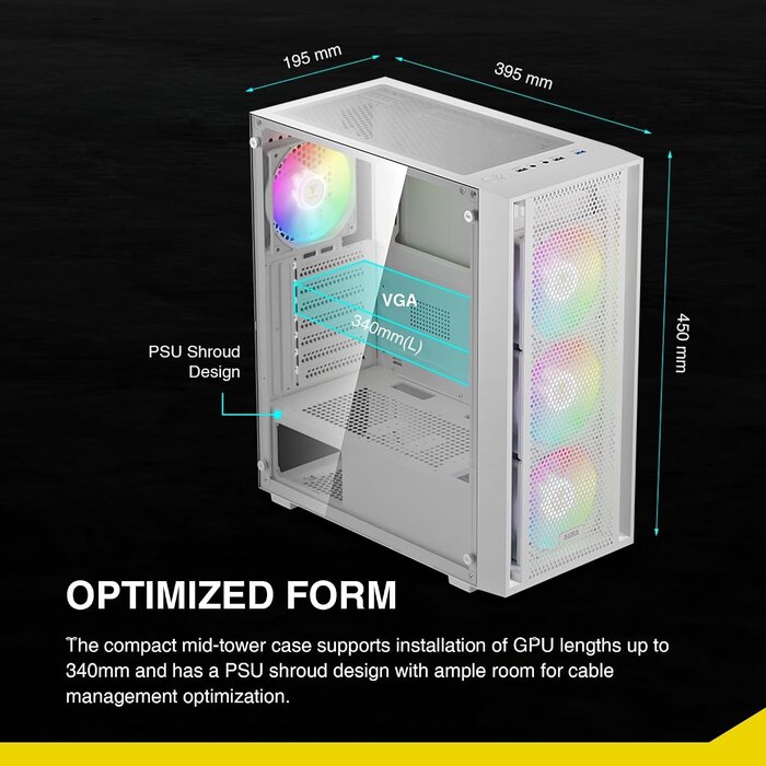 Weißes ATX Mid Tower PC-Gehäuse mit ARGB - bis zu 71% sparen!