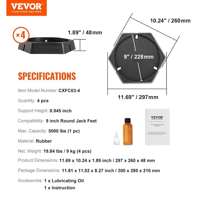 Vevor Gummi-Stützplatten für Wohnmobile - Ø 228,6 mm - 2268 kg - bis zu 68% reduziert