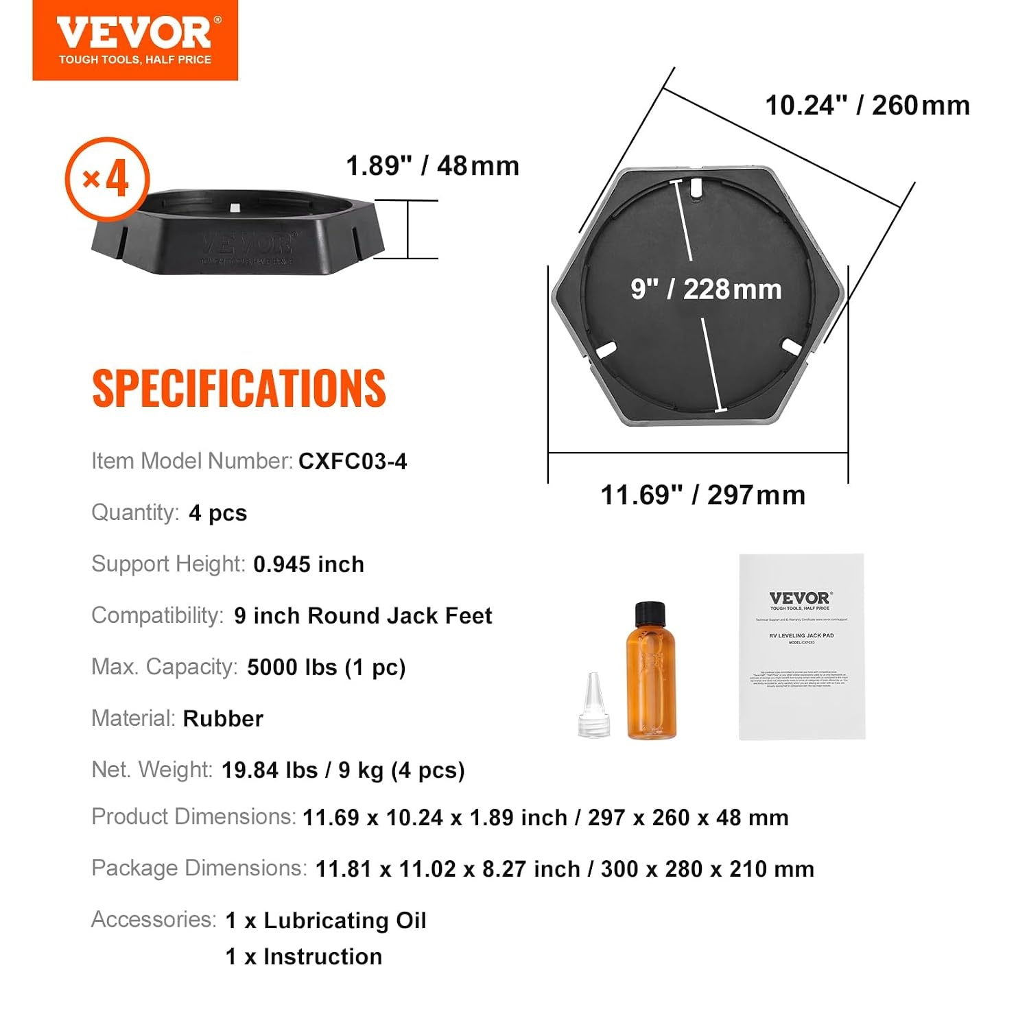 Vevor Gummi-Stützplatten für Wohnmobile - Ø 228,6 mm - 2268 kg - bis zu 68% reduziert