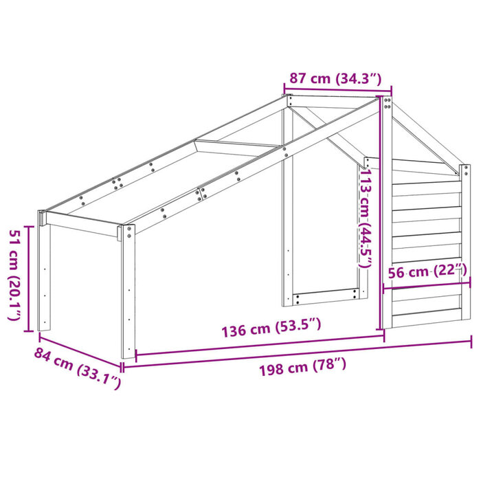 Vidaxl Hausaufsatz für Kinderbett Kiefer massiv 198x87x113cm - bis zu 45,5% Rabatt