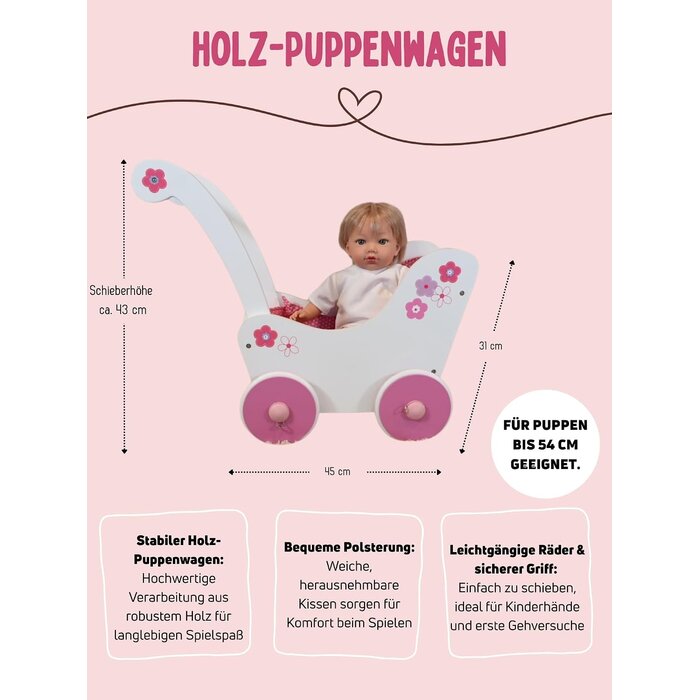 Holz-Puppenwagen Fiori Design - Lauflernhilfe - bis zu 45% sparen